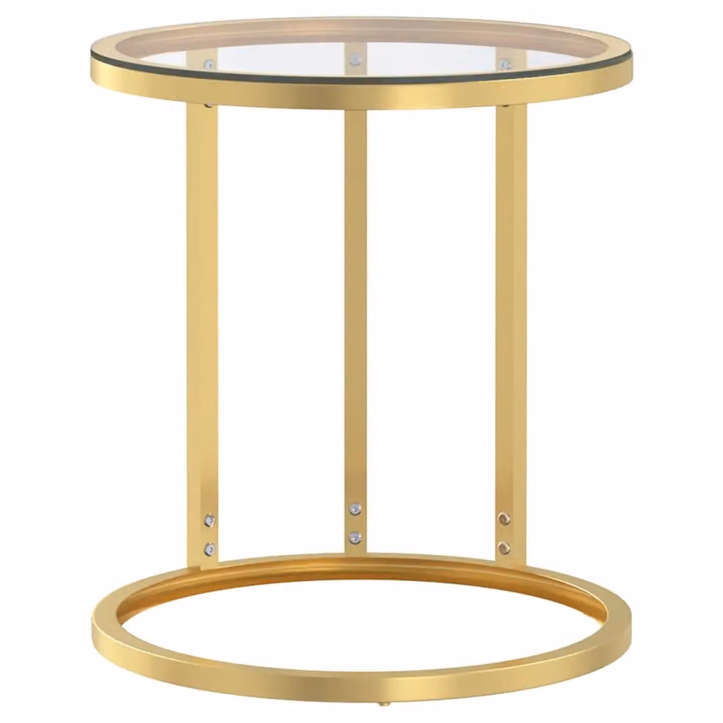 Berkfield Home Modern Round Side Table in Gold and Transparent with Tempered Glass – 2
