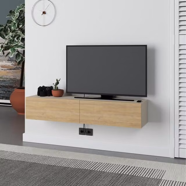 Decortie Francy Modern Wall Mounted TV Unit in Sandstone Oak