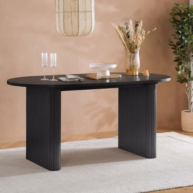 Birlea Axel Modern Oval Fluted Dining Table in Brown and Black