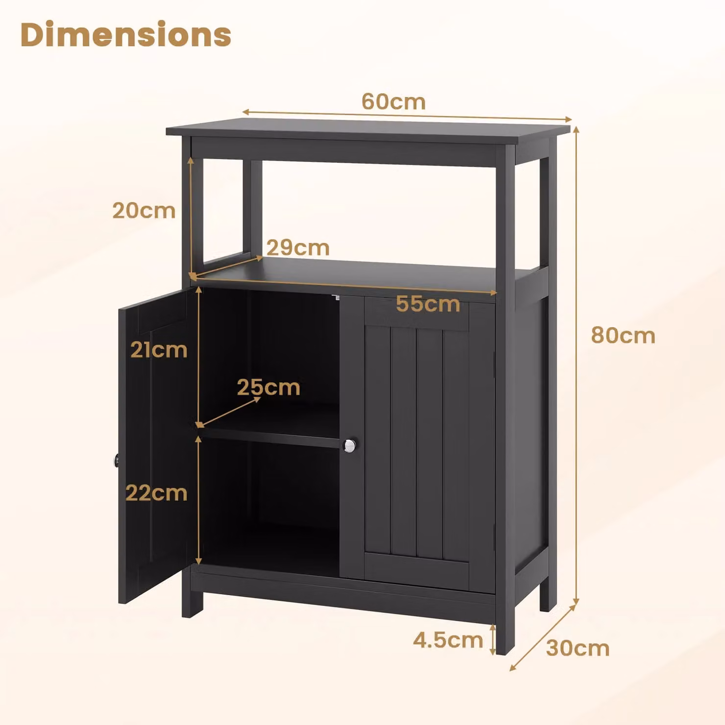 Gymax Modern Black Freestanding Bathroom and Living Room Floor Cabinet with 2 Hinged Doors and Internal Shelves – 2