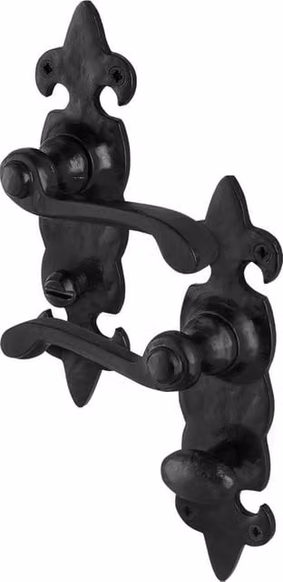 AFIT Black Antique Cast Iron Bathroom Door Handles with Backplate, 1 Pair, Matt Finish, W/D/H: 15 x 15 x 1.5 cm – 1