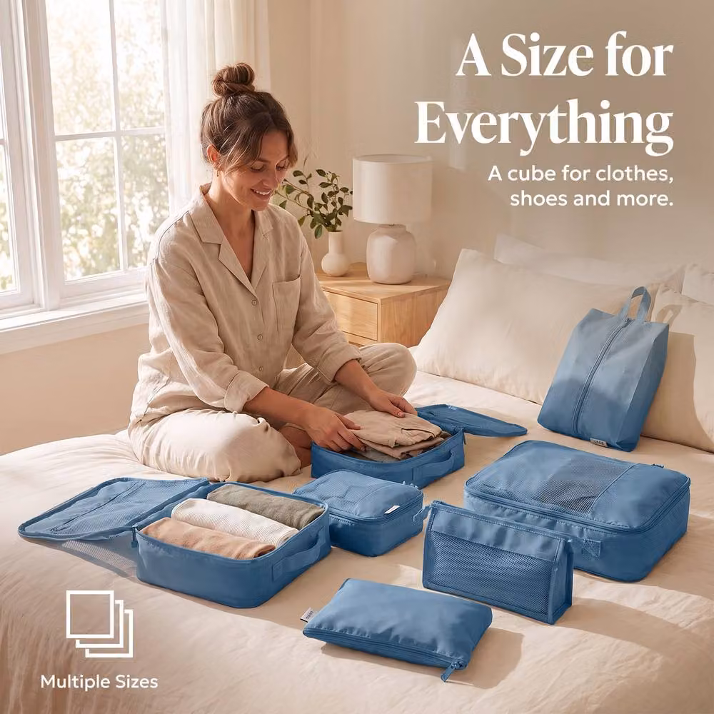 Lugg 8 Set Compression Packing Cubes Suitcase Organiser Set in Light Blue – 3