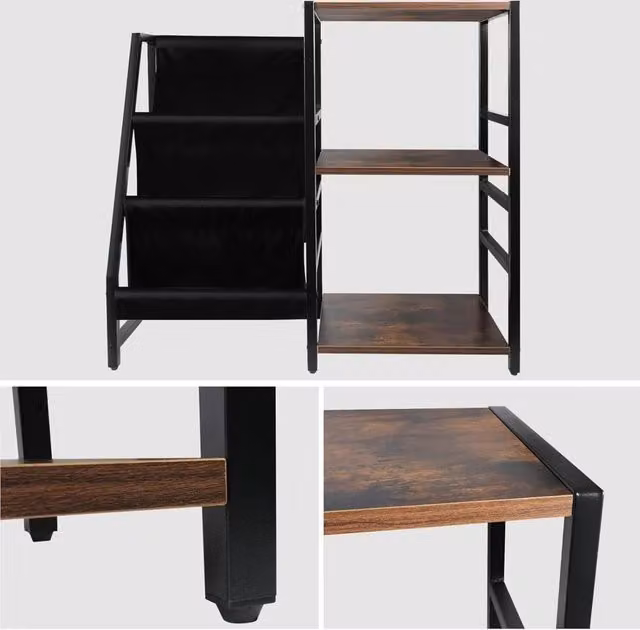 Kelvenix Mid-Century Record Player Stand with 3-Tier Vinyl Storage in Brown – 1