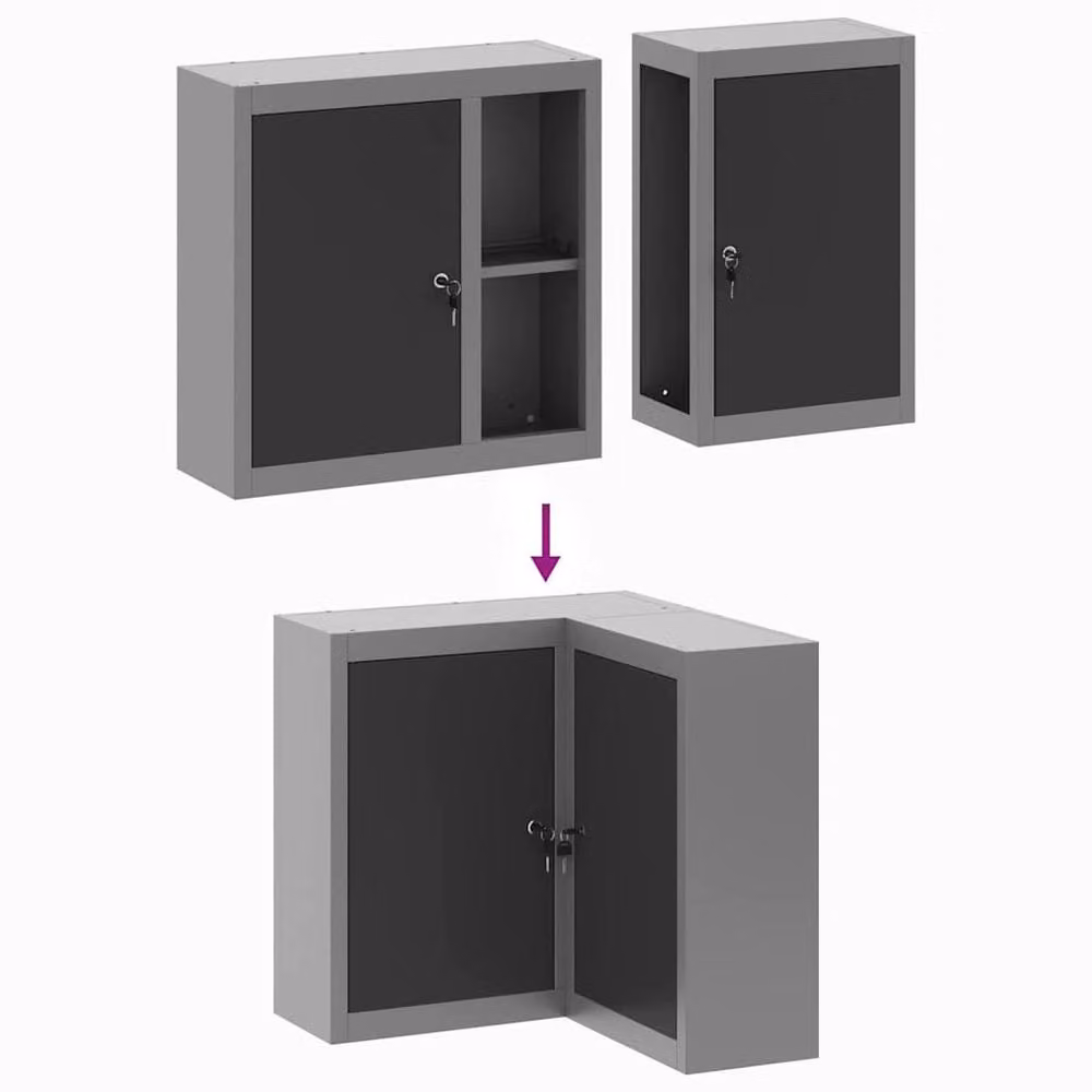 Berkfield Home Corner Tool Cabinet, Wall-Mounted Lockable Metal Storage with Internal Shelves, Black and Grey – 5