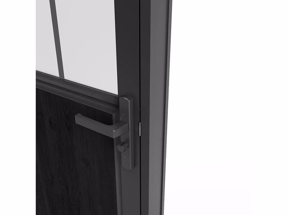 Vente-unique Reversible Industrial Swing Block Door in Black Aluminum and Frosted Tempered Glass – 4