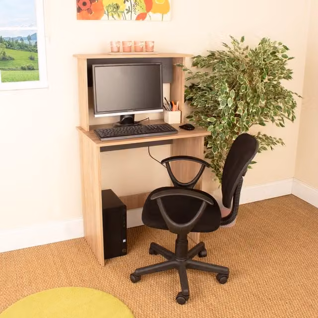 Core Products Ltd Vegas Home Office Workstation and Chair Set with Shelf in Bleached Oak Effect and Grey