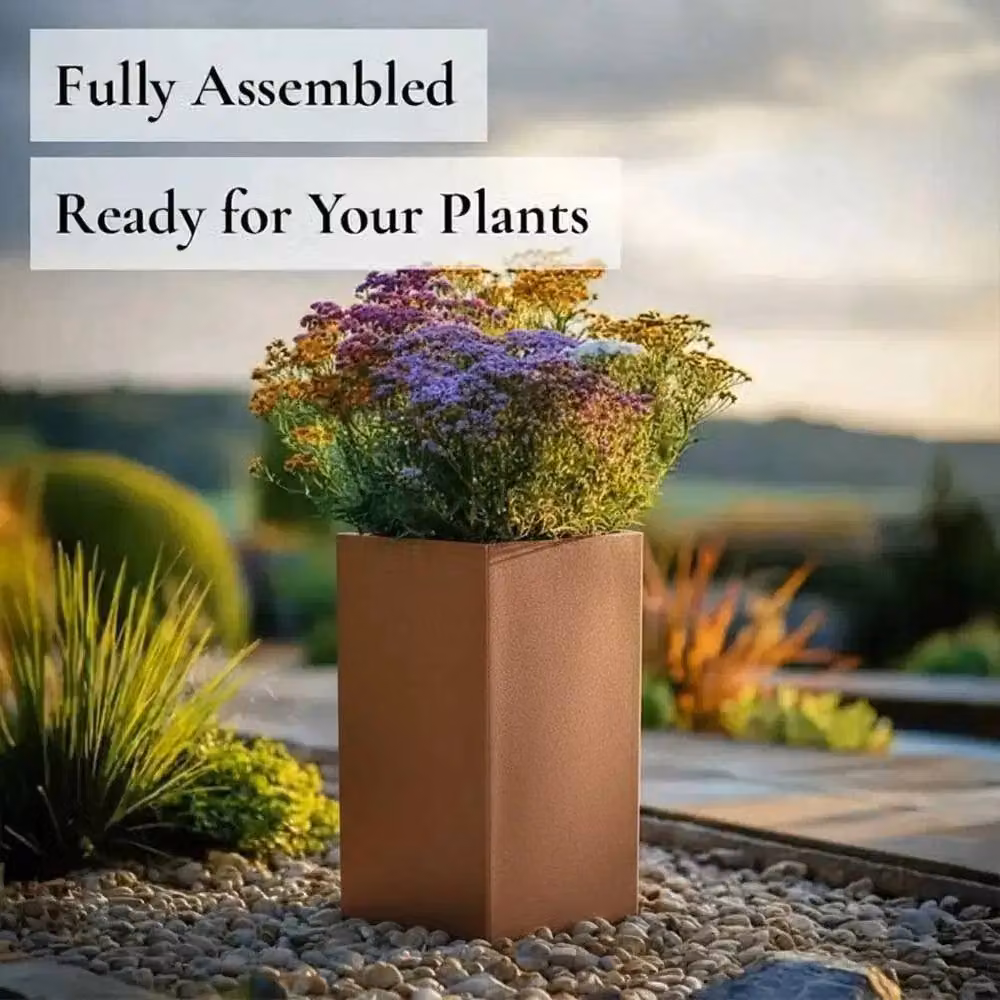 Access Garden Products Tall Square Galvanised Steel Planter in Copper/Bronze, Height: 50 cm – 3