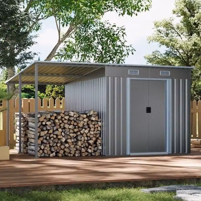 SPETLEK Heavy-Duty Metal Pent Garden Shed in Grey, W/D/H: 181 x 345 x 280 cm