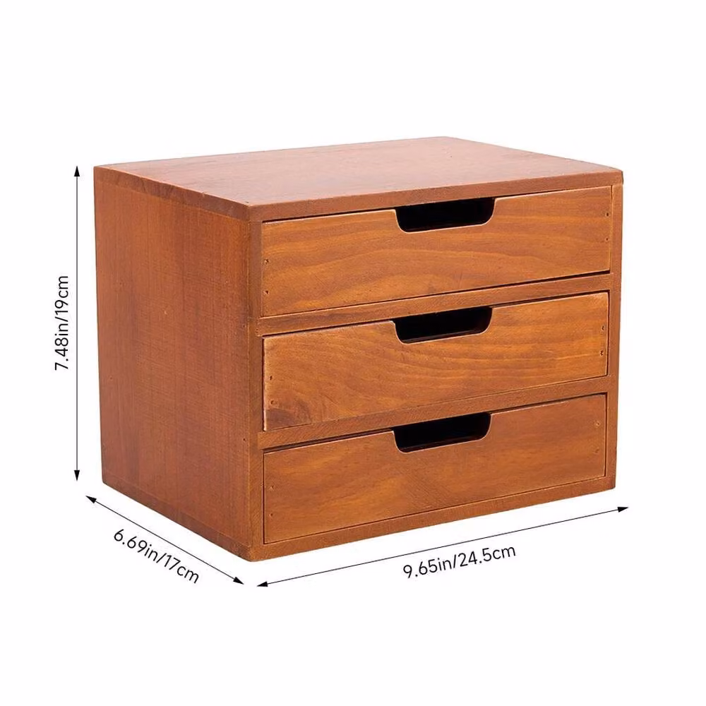 KORVIXA 3-Drawer Wooden Desktop Storage Chest Organizer Box in Brown, Width: 60 cm – 2