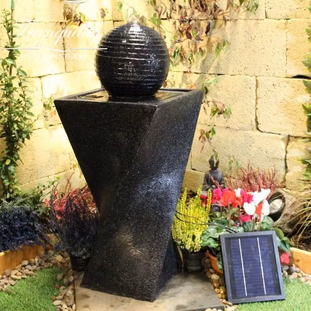 Tranquility Day and Night Contemporary Solar Water Column Water Feature in Grey and Black