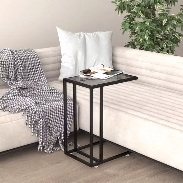 Berkfield Home Computer Side Table in Black with Tempered Glass, W/D/H: 50 x 35 x 65 cm