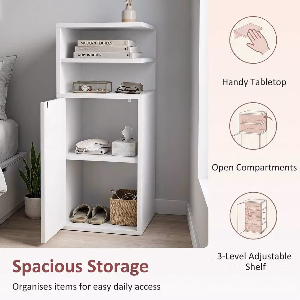 NESTLUNE Set of 2 Bedside Tables with Open Cubbies and Cupboard, White, W/D/H: 100 x 15 x 30 cm – 3
