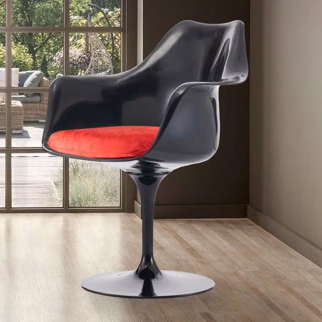 Fusion Living Modern Swivel Velvet Armchair with Armrests in Black and Red