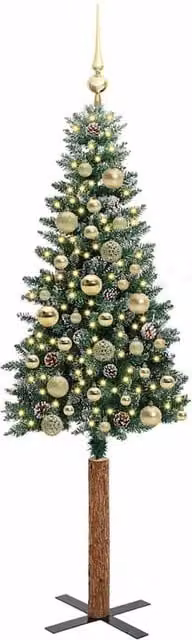 Berkfield Home Elegant Slim Christmas Tree with 150 LEDs in Green and White, Height: 150 cm