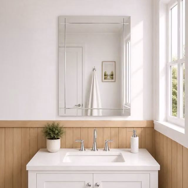 Showerdrape Marylebone Rectangular Wall Mounted Frameless Diamond Cut Bevelled Edge Bathroom Mirror in Silver, W: 60 cm, H: 45 cm