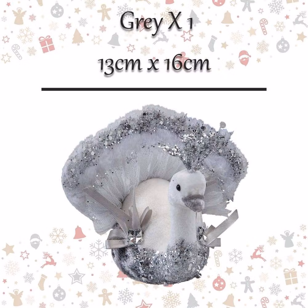 VFM e-Store Christmas Velvet Turkey Tabletop Decoration, Grey and White, W: 13 cm, D: 16 cm – 1