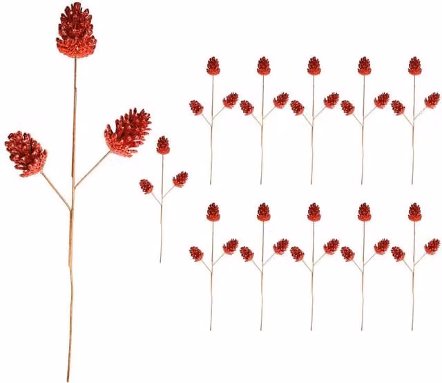 Shatchi Red Glitter Pine Cone Christmas Picks, 12 Pack, Height: 58 cm – 1