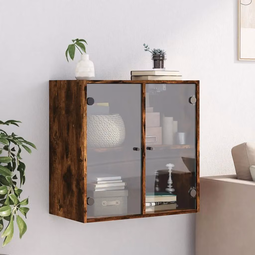 Berkfield Home Wall Mounted Cabinet with Glass Doors in Smoked Oak Brown, W: 68 cm, D: 37 cm, H: 68.5 cm – 3