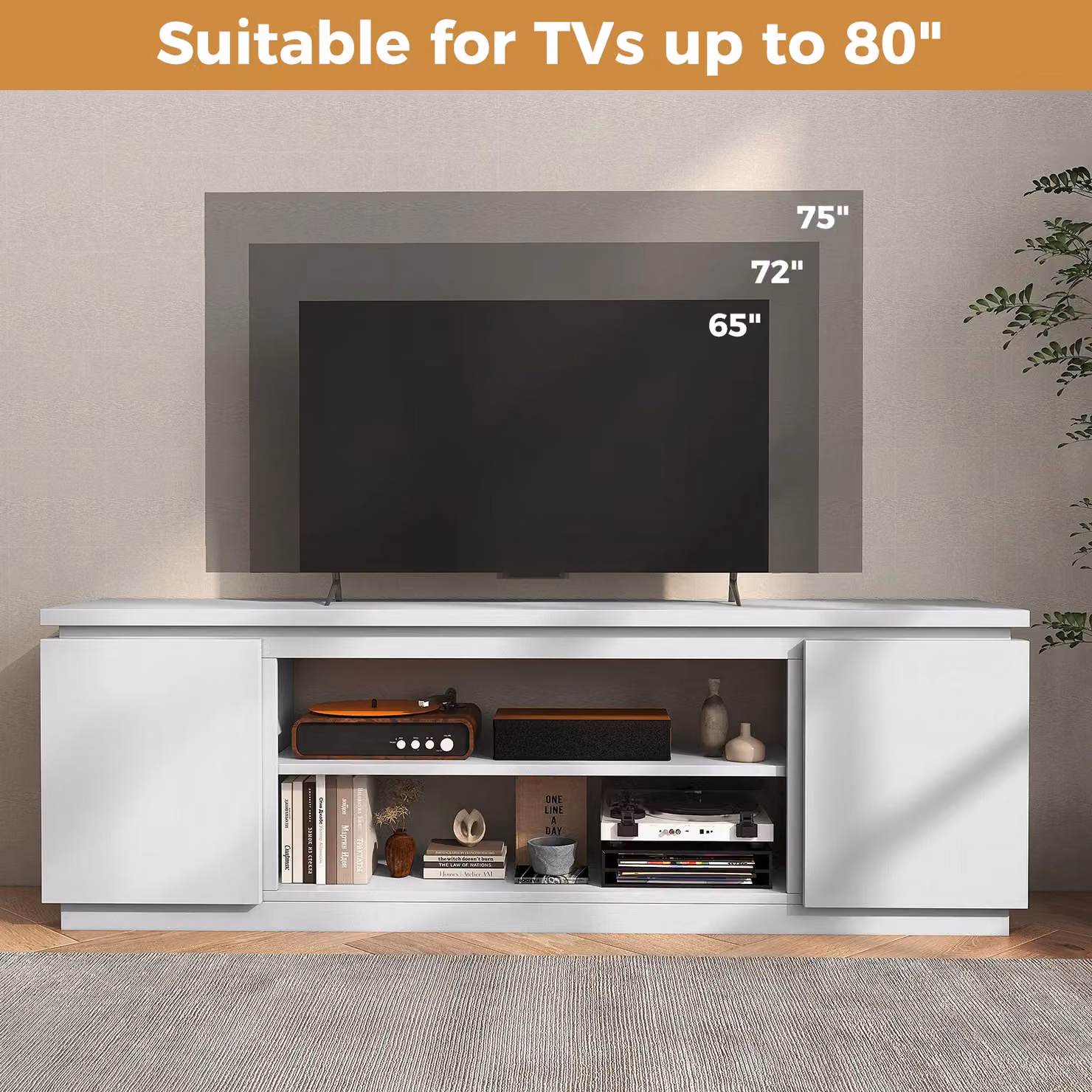 Gymax Modern White Matt Media Console Table for TVs up to 80 inch, Width: 178 cm – 3