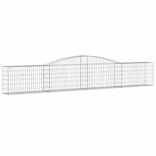 vidaXL Set of 10 Arched Gabion Baskets in Silver Galvanised Steel, W/D/H: 400 x 30 x 60/80 cm