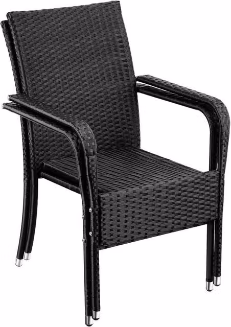 tectake Set of 2 Modern Rattan Garden Chairs in Black and Grey with Metal Frame – 7