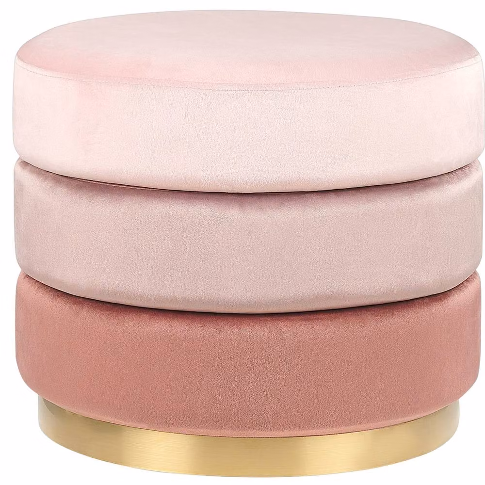 Wyld and Coco Ombre Pink Velvet Round Pouffe with Gold Base, Diameter: 48 cm – 2