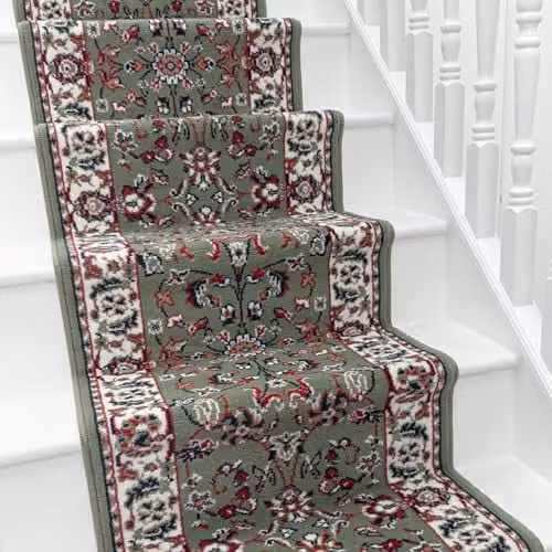 runrug Persian Stair Runner Rug, Green, W: 80 cm, L: 540 cm