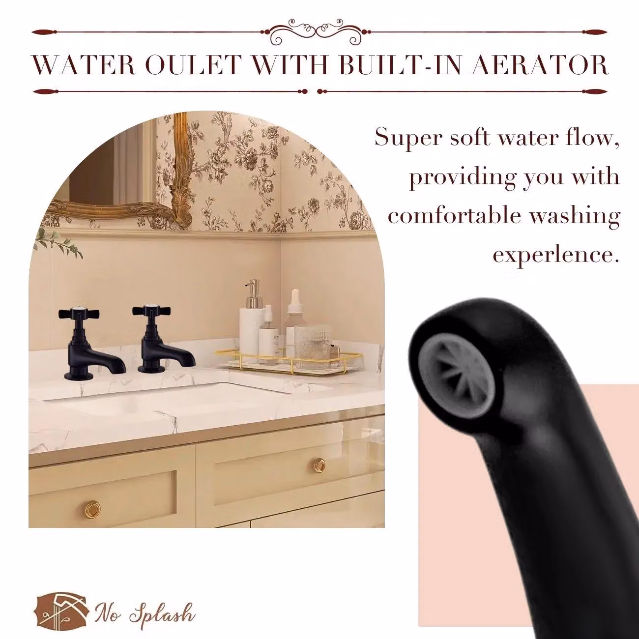 BATHWEST Pair of Matte Black Brass Basin Pillar Taps with Cross Head Handles – 3