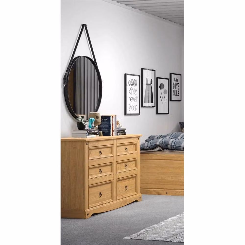 Nordara Corona 6 Drawer Chest Solid Pine Sideboard in Brown, W/D/H: 132 x 43 x 82 cm – 4