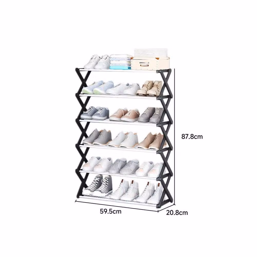 KORVIXA 6 Tier Foldable Metal Shoe Rack in Black and White, Width: 90 cm – 2