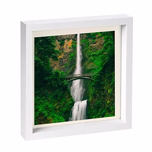 Nicola Spring White Square Single 3D Box Photo Frame with Glass and Plastic Mount – 1