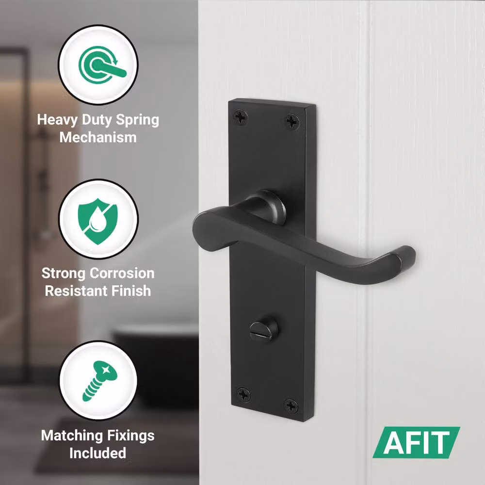 AFIT Matt Black Scroll Bathroom Handle and WC Privacy Lock Set, W/D/H: 15.0 x 15.0 x 15.0 cm – 3