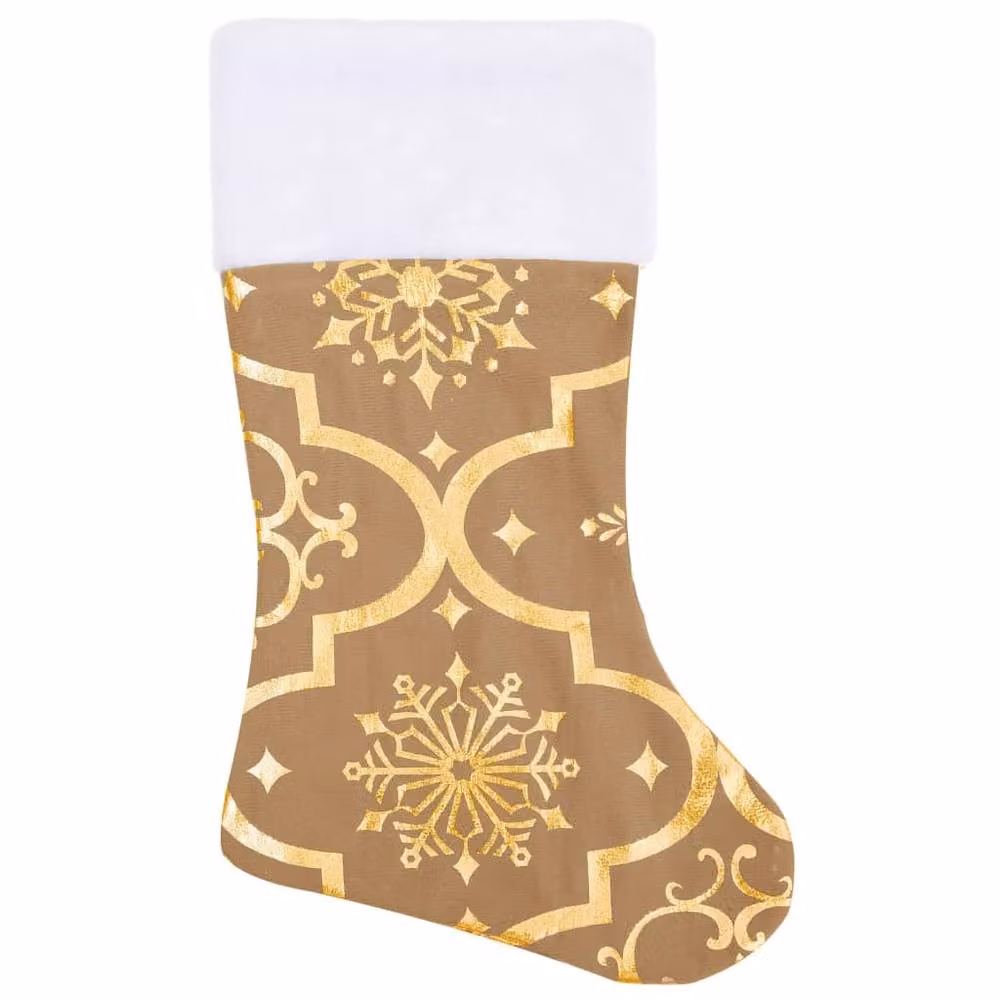 Berkfield Home Luxury Christmas Tree Skirt with Sock in Yellow and Tan Fabric, Diameter: 122 cm – 2