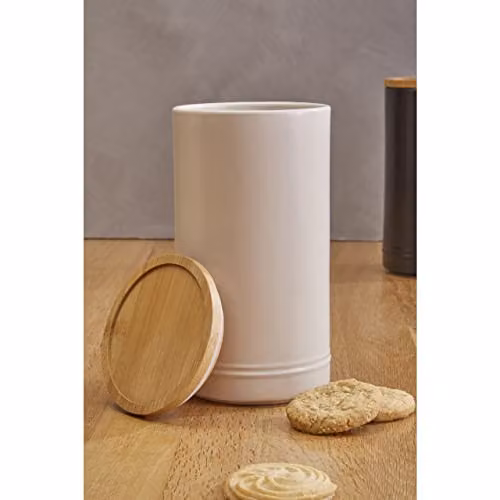 Orsina Trendy Stoneware Canister with Airtight Bamboo Lid in Black or Beige, W/D/H: 11 x 11 x 12 cm – 3