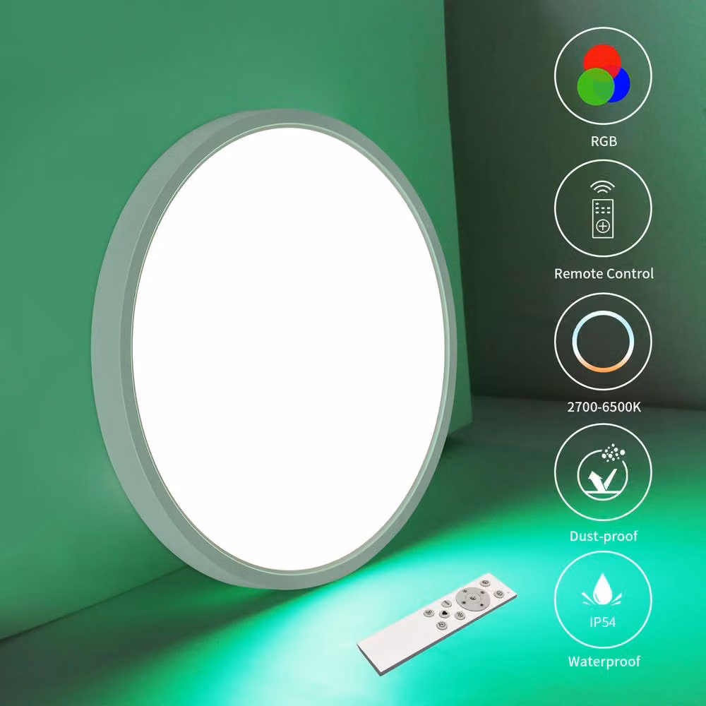 Goeco RGBW LED Ceiling Light, 24W Dimmable Colour Changing Light with Remote Control in White – 7