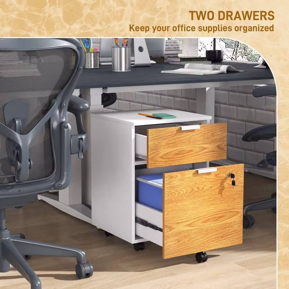 EONLION 2 Drawer Filing Cabinet with Adjustable Hanging Bars in Brown – 2