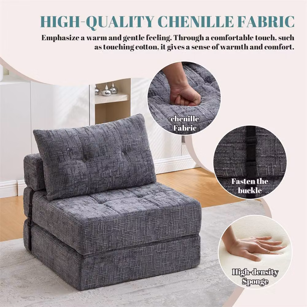 Direct Wicker Grey Chenille Tufted Folding Sofa Bed with Pillow and Back Support – 5