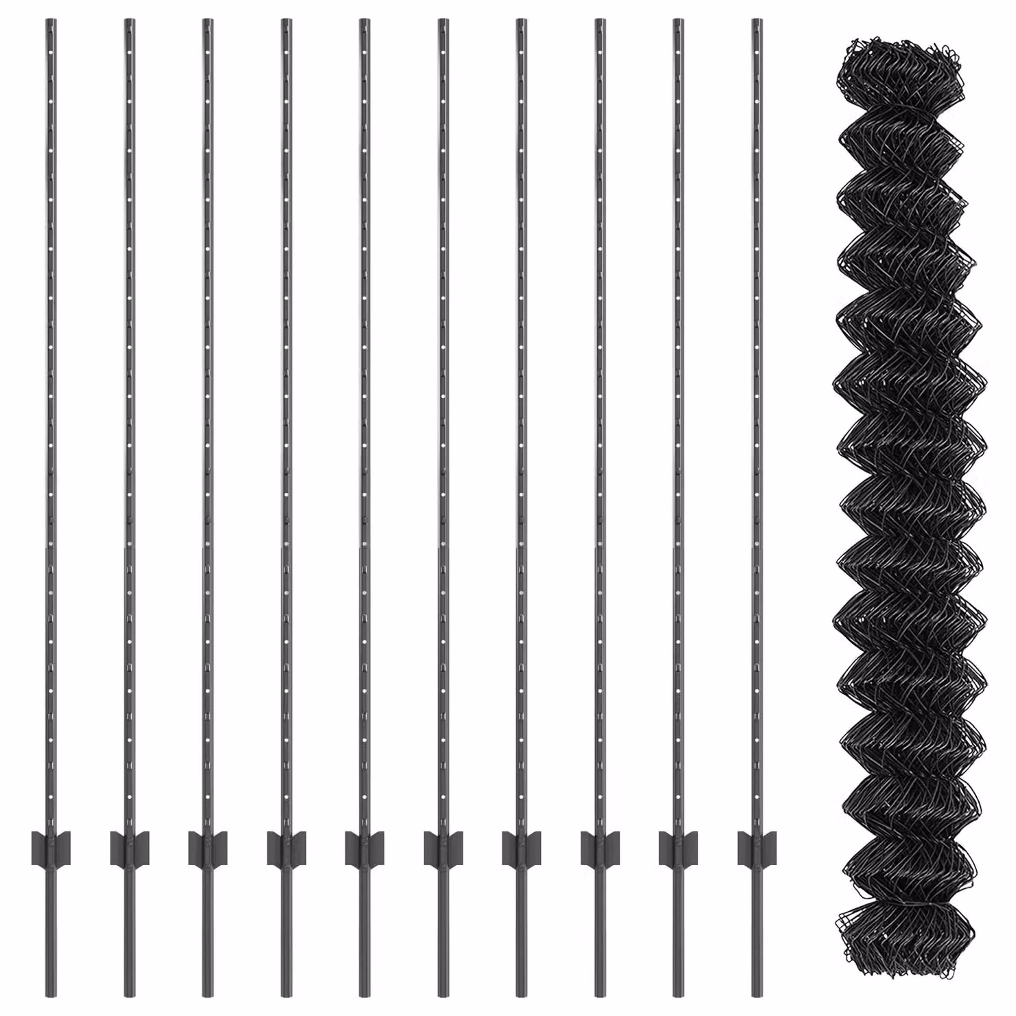 Berkfield Home Grey PVC-Coated Steel Chain Link Fence with 20 U-Profile Posts, W: 10 m, H: 1.6 m – 3