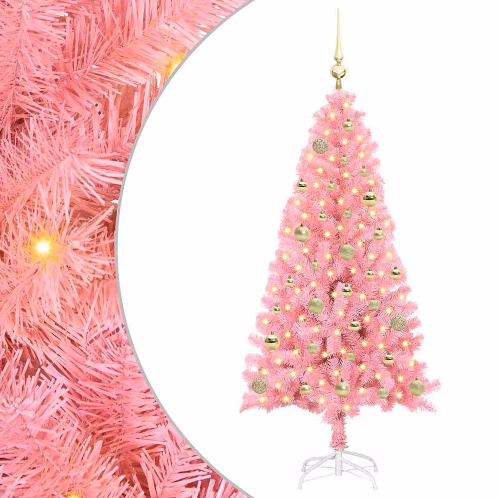 Berkfield Home Pink PVC Christmas Tree with 150 LEDs and Stand, Height: 150 cm – 2