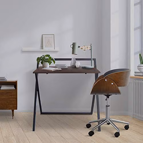Teamson Home Easton Modern Wooden Folding Computer Desk with Metal X-Frame Legs in Brown and Black, W/D/H: 85.1 x 55.9 x 45.0 cm – 2