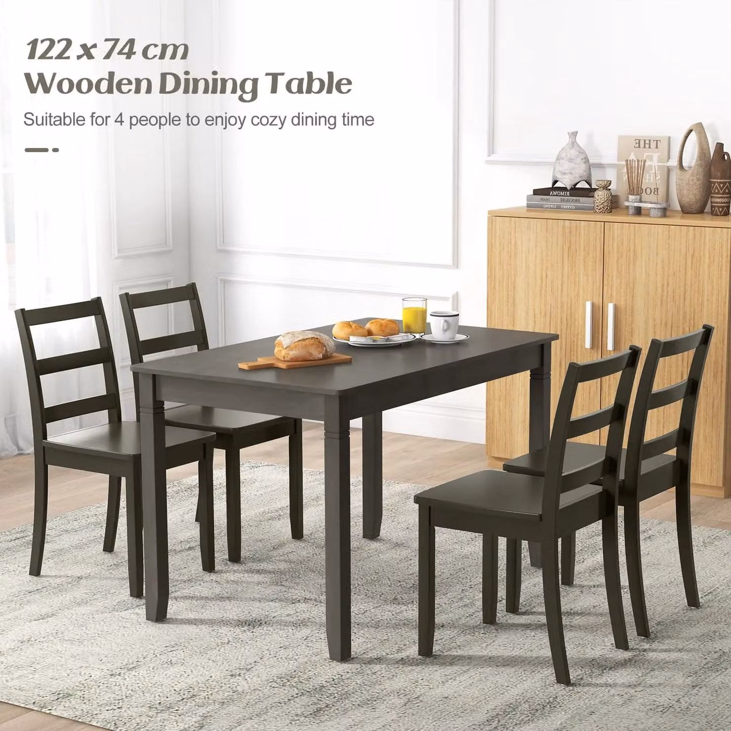 Gymax Rectangular Wooden Dining Table for 4 People in Grey and Black, W: 122 cm – 9