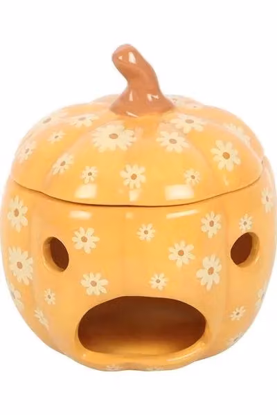 KDMD Groovy Floral Pumpkin Ceramic Oil Burner in Yellow and Orange – 2