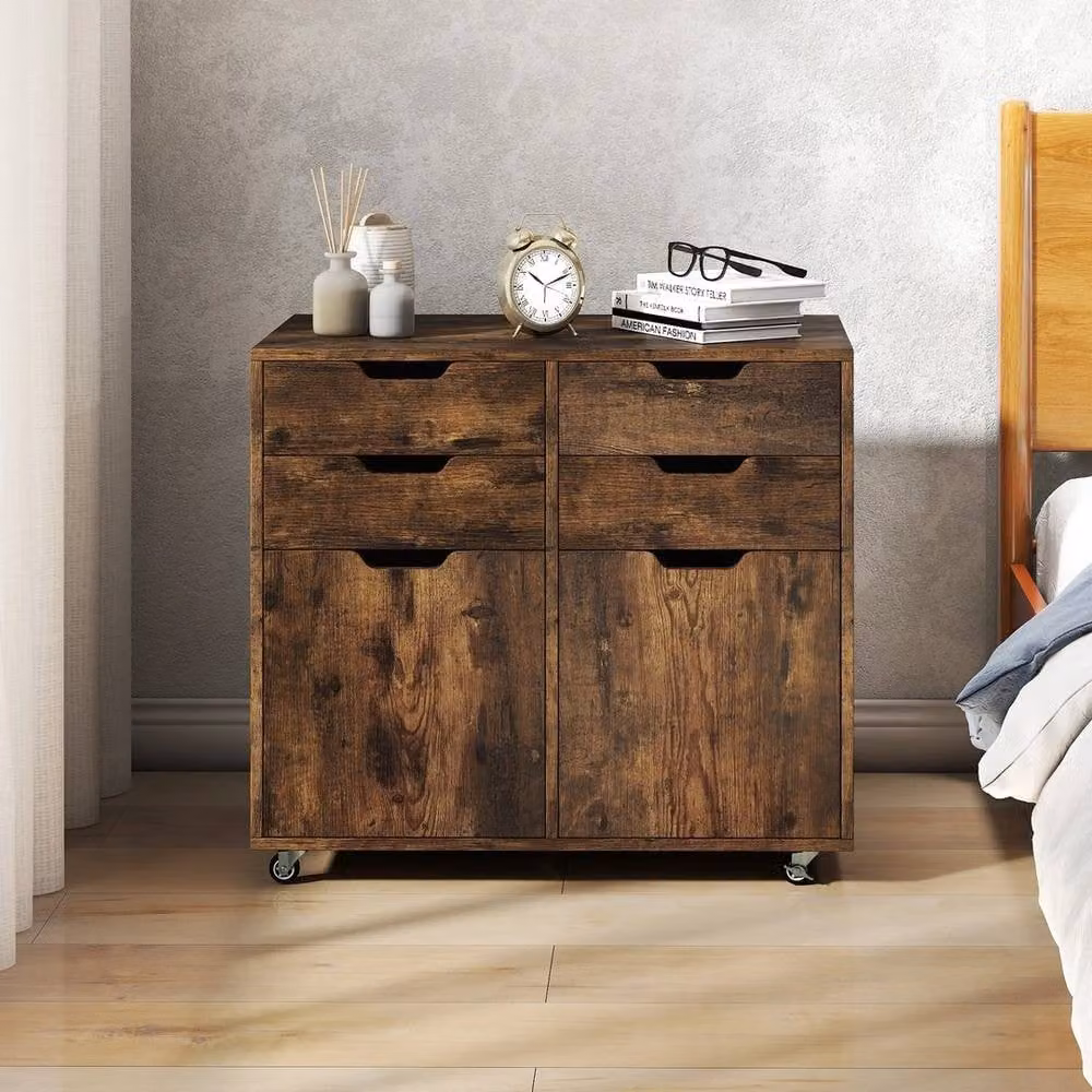 VOGREX Brown Mobile Storage Chest with 4 Drawers and Cabinet Doors – 3