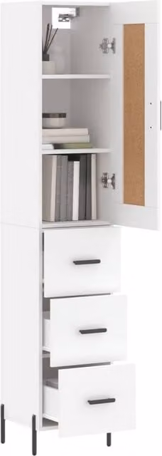 Berkfield Home Modern White Highboard with Hinged Doors and Internal Shelves, W/D/H: 34.5 x 34.0 x 180.0 cm – 1