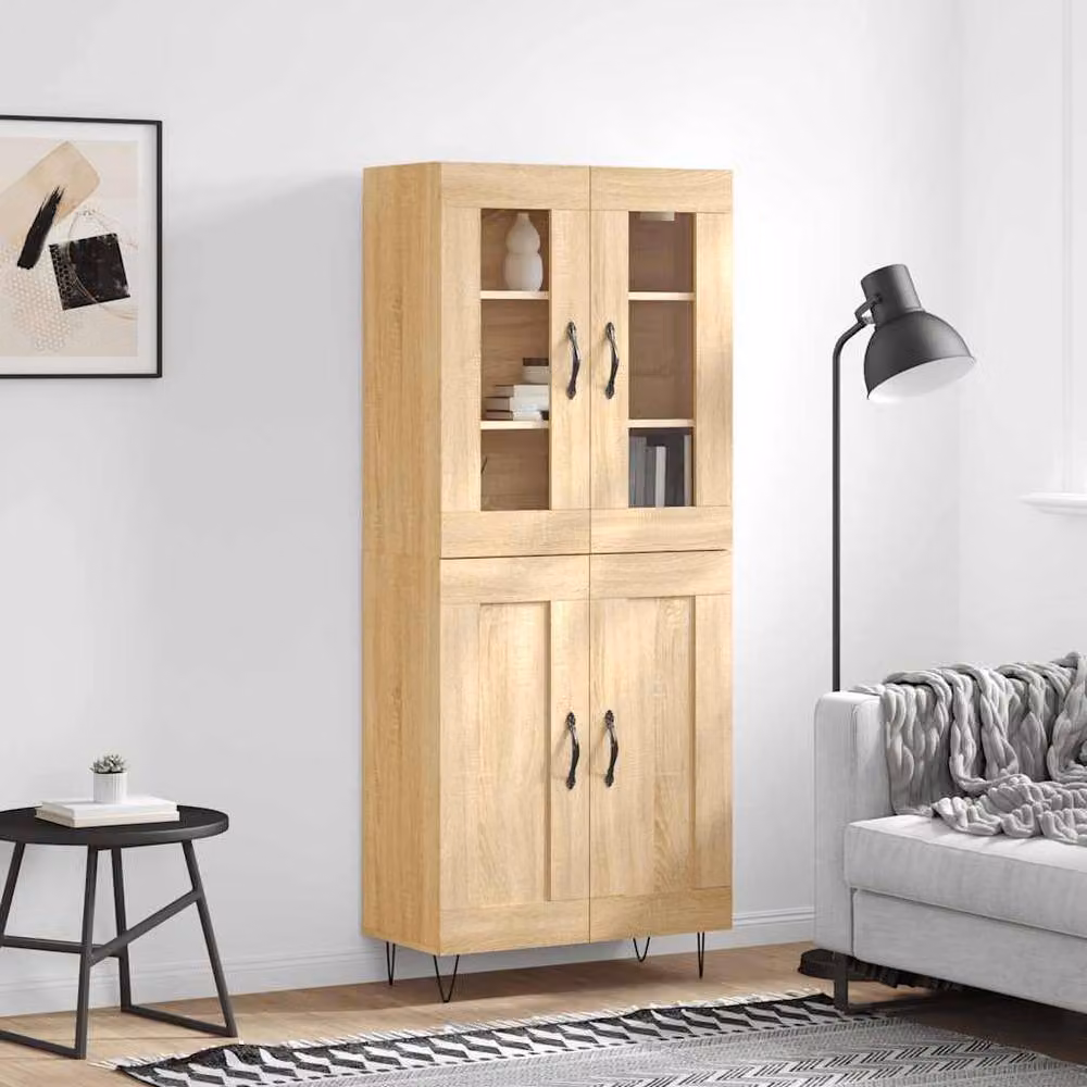 Berkfield Home Sonoma Oak Highboard in Light Oak, W/D/H: 69.5 x 34 x 180 cm – 2