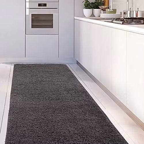 THE RUGS Dark Grey Plain Shaggy High Pile Rug, W/D/H: 80 x 300 cm – 2