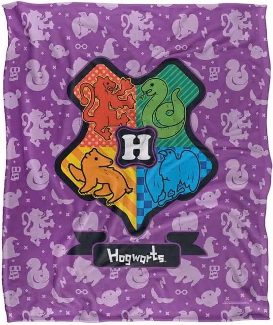 LOGOVISION Harry Potter Cartoony Hogwarts Officially Licensed Super Soft Fleece Throw Blanket, White and Multicolour, W: 152 cm, D: 127 cm