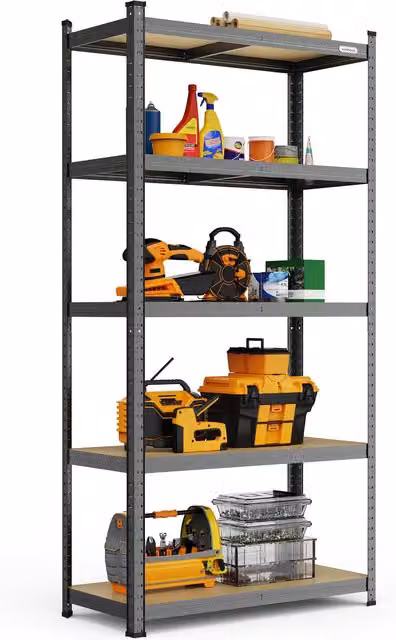 VonHaus 5 Tier Heavy Duty Garage Shelving Unit in Grey, W/D/H: 180 x 90 x 40 cm