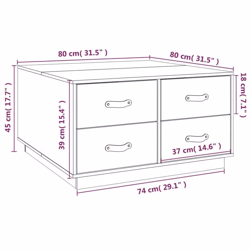 Berkfield Home Black Rustic Solid Pine Square Coffee Table W/D/H: 80 x 80 x 45 cm – 5