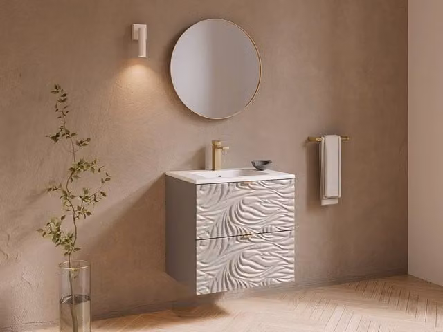 Vente-unique Textured Suspended Bathroom Vanity Unit with Inset Basin in Beige, W: 60 cm